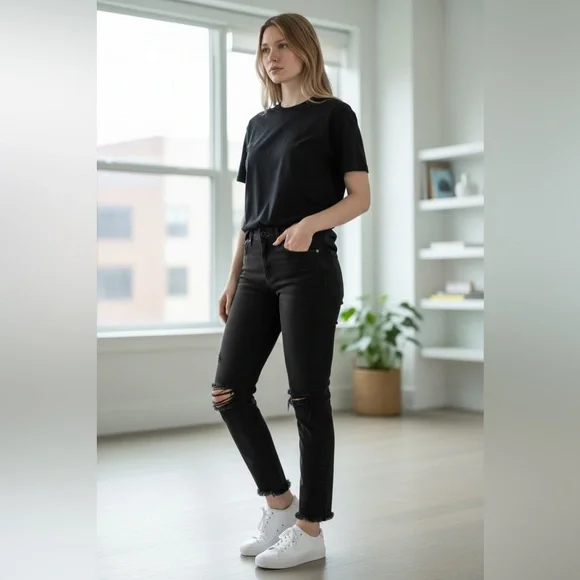 rag & bone Nina High Rise Skinny Jeans Black Distressed Tag 31 Fits 30x26 USA - Picture 7 of 16